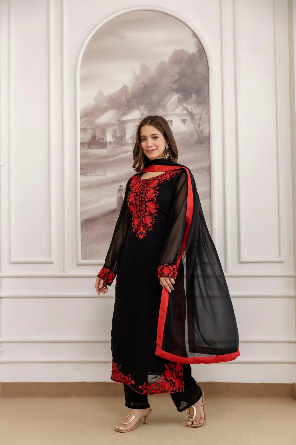 Noir Elegance Embroidered Georgette Kurta Set