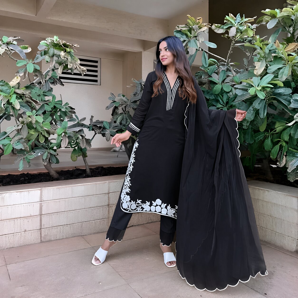 Midnight Bloom Georgette Kurta Set