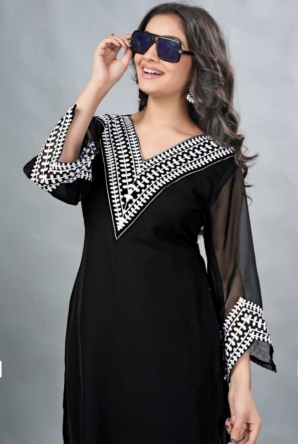 Noir Blossom Georgette Kurta Pant Set