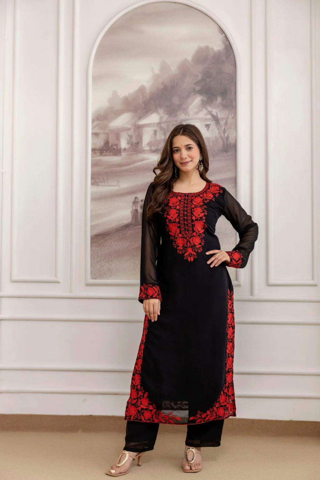 Noir Elegance Embroidered Georgette Kurta Set
