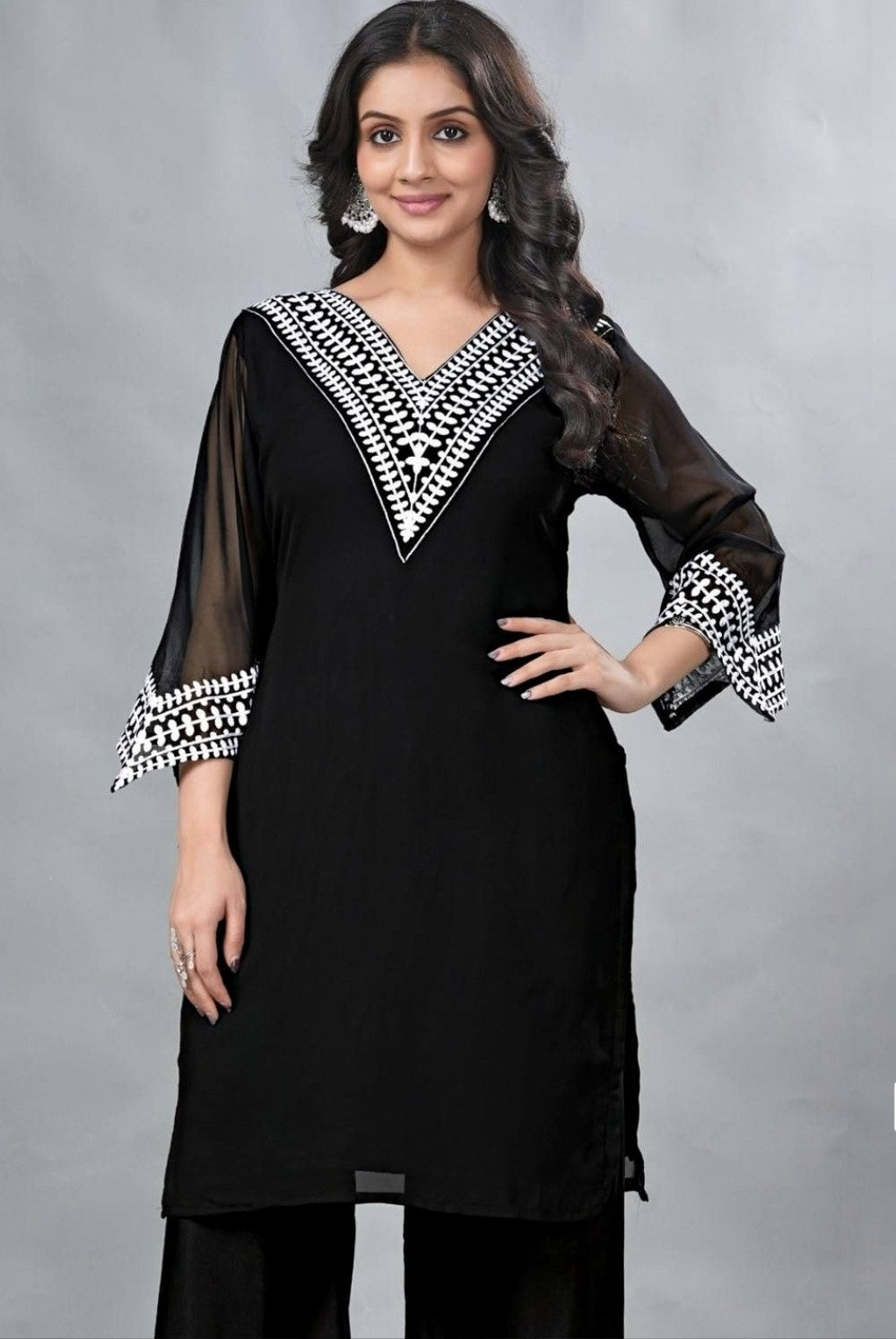 Noir Blossom Georgette Kurta Pant Set