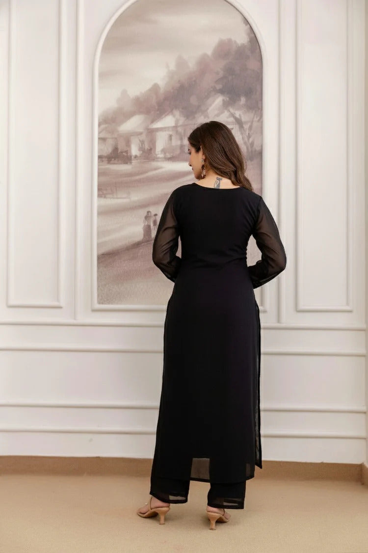 Noir Elegance Embroidered Georgette Kurta Set