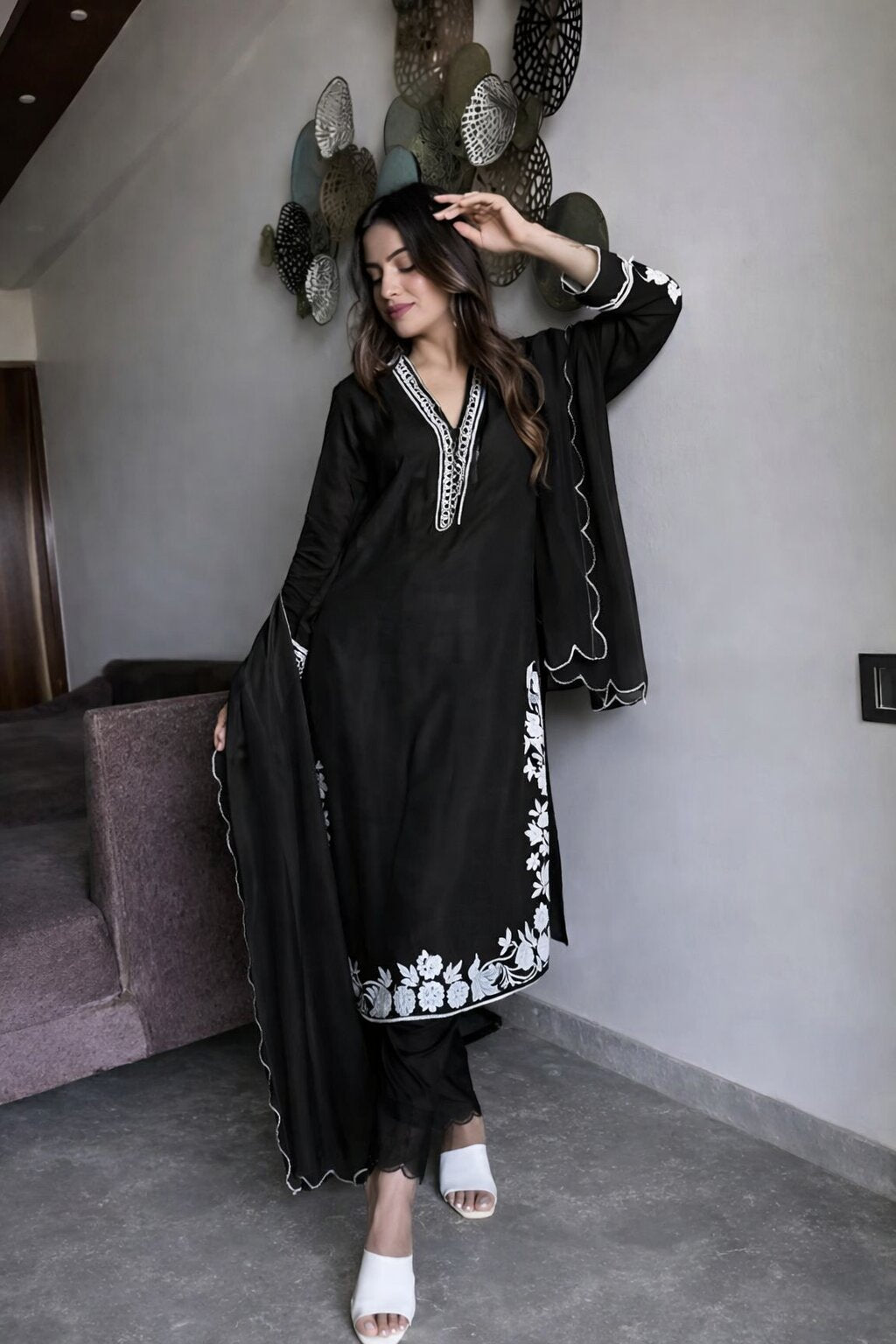 Midnight Bloom Georgette Kurta Set