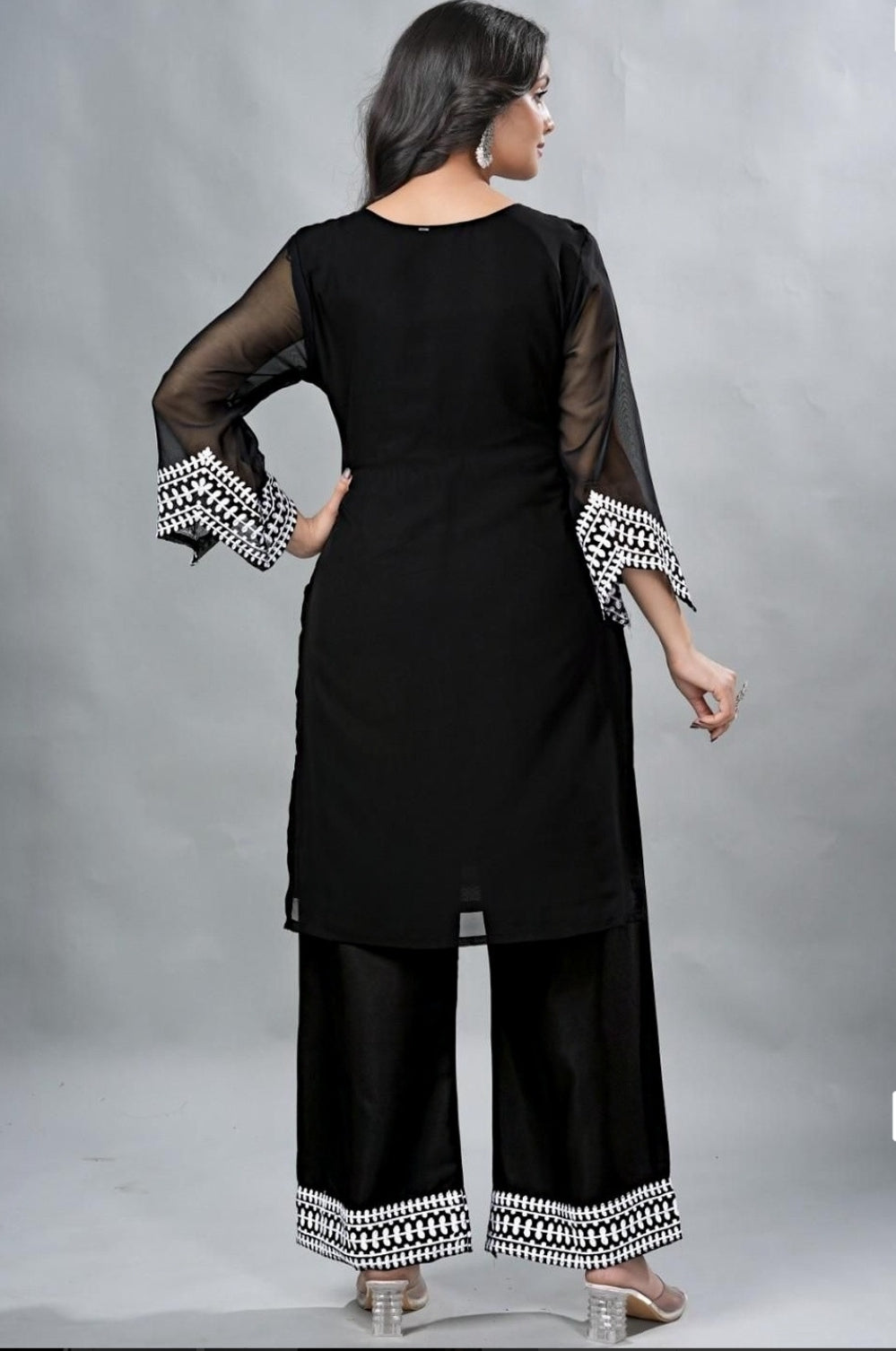 Noir Blossom Georgette Kurta Pant Set