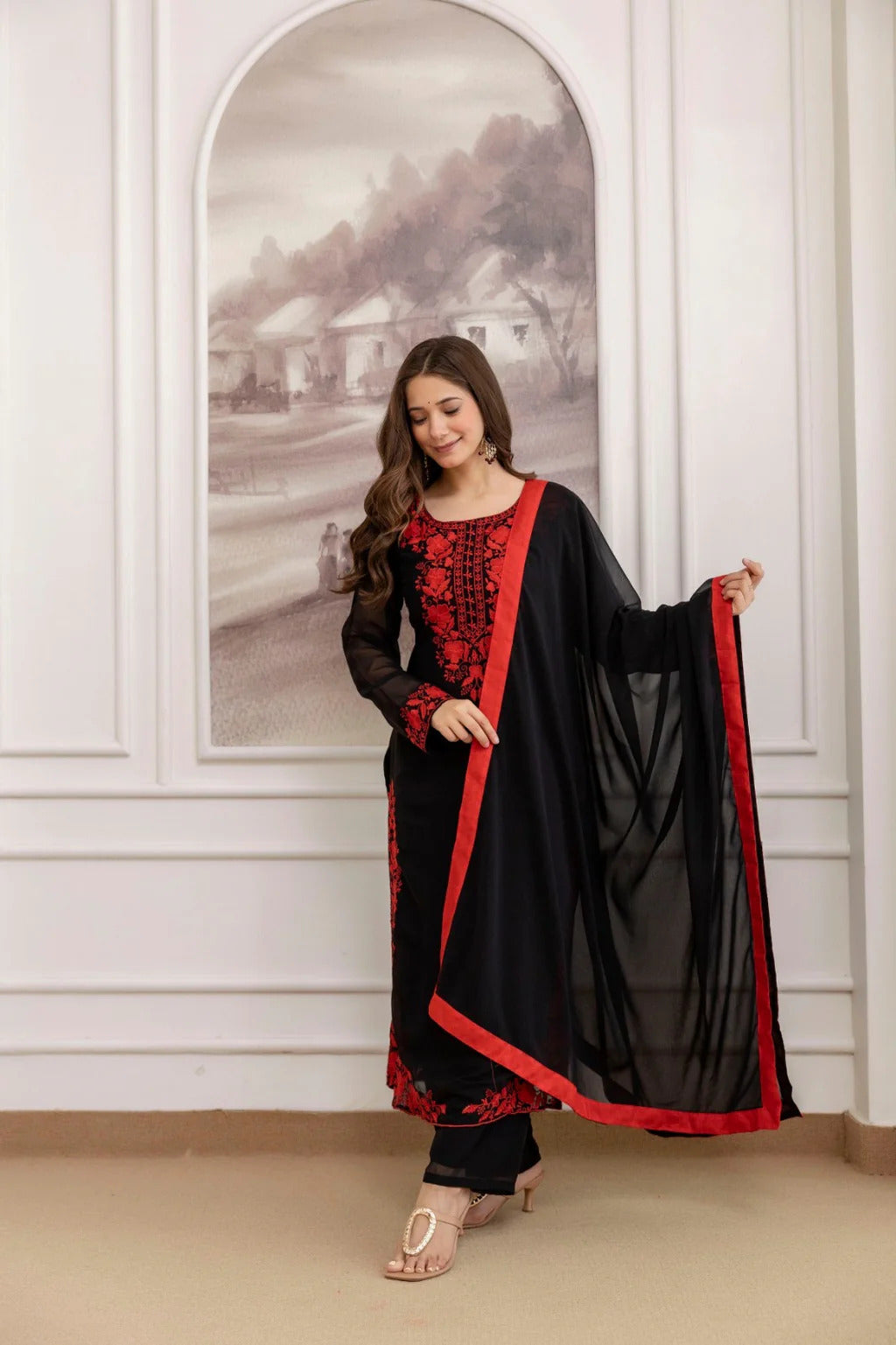 Noir Elegance Embroidered Georgette Kurta Set
