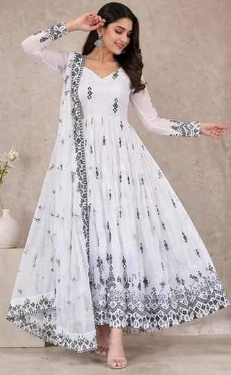 Ivory Bloom Georgette Kurta Set