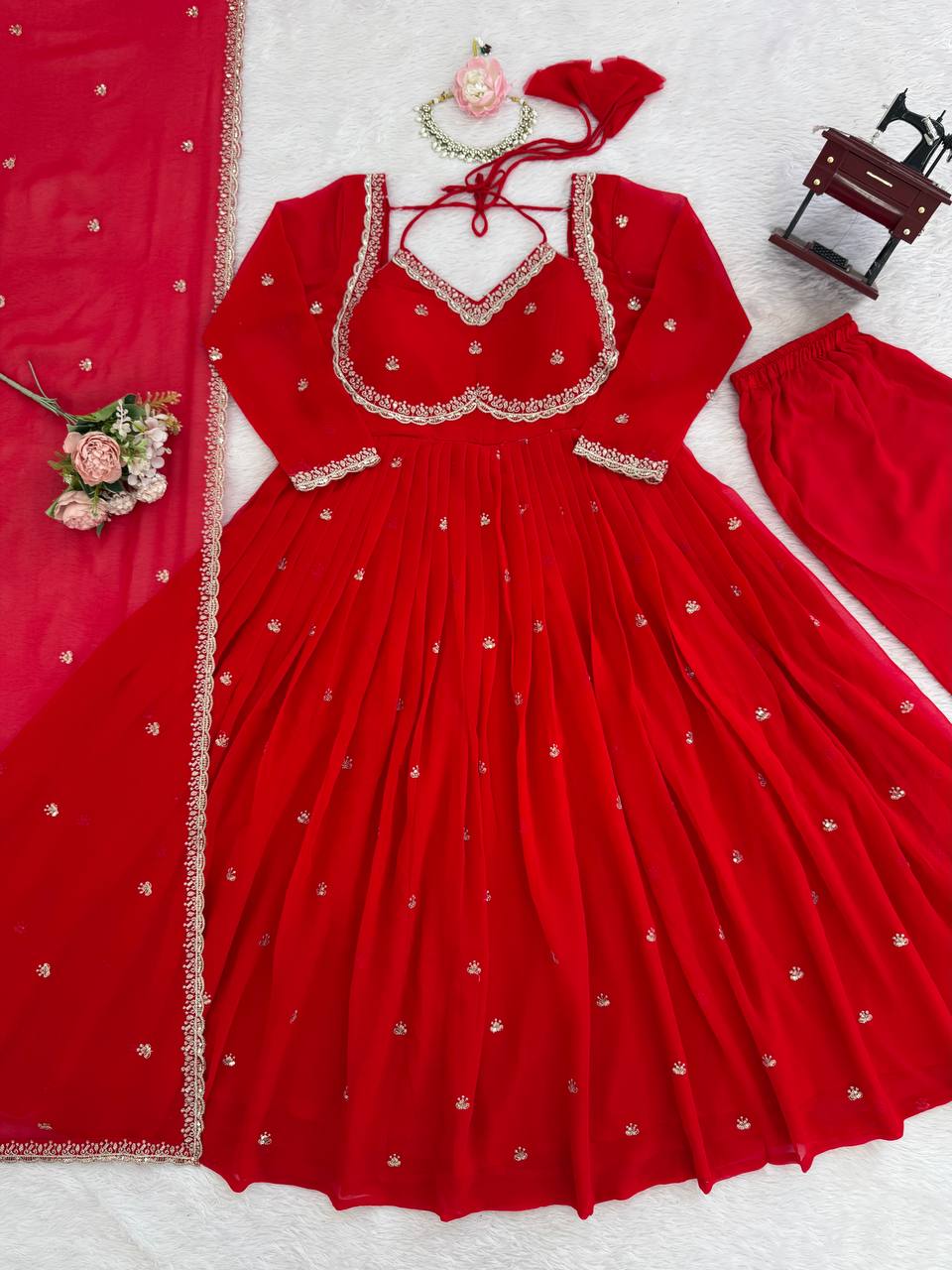 Red Stylish And Designer Anarkali Set