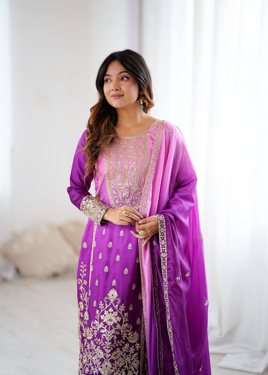 Premium Designer Ethnic Wear Silk Plazo Set