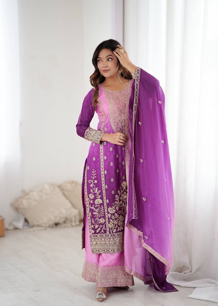 Premium Designer Ethnic Wear Silk Plazo Set