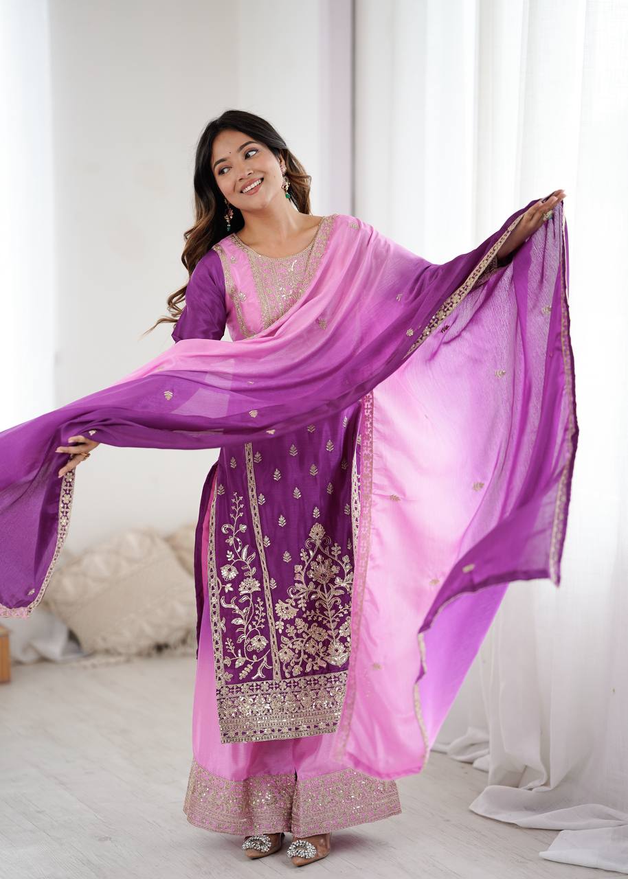 Premium Designer Ethnic Wear Silk Plazo Set