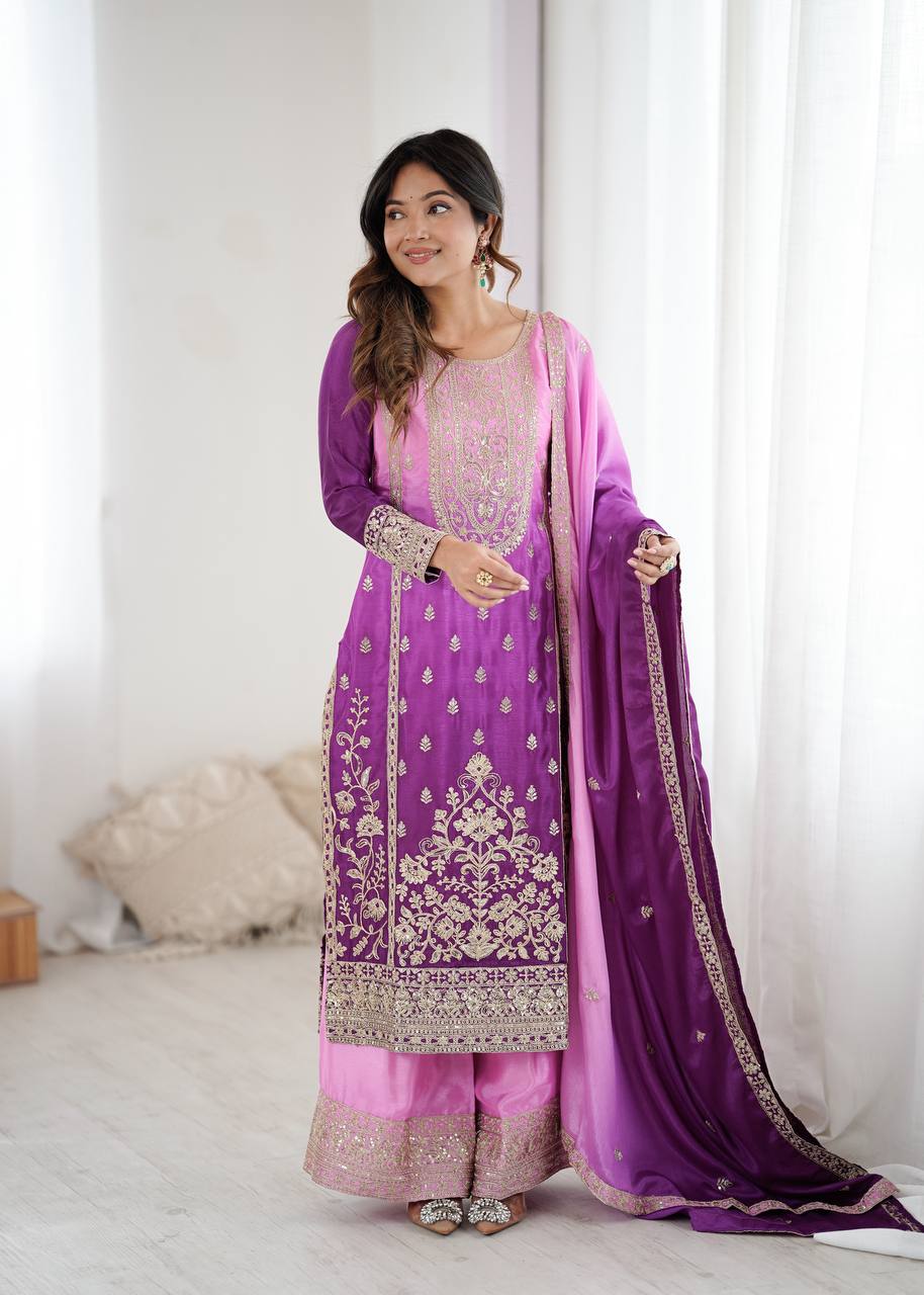 Premium Designer Ethnic Wear Silk Plazo Set