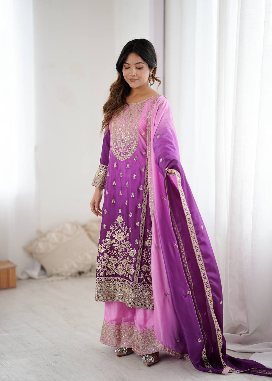 Premium Designer Ethnic Wear Silk Plazo Set