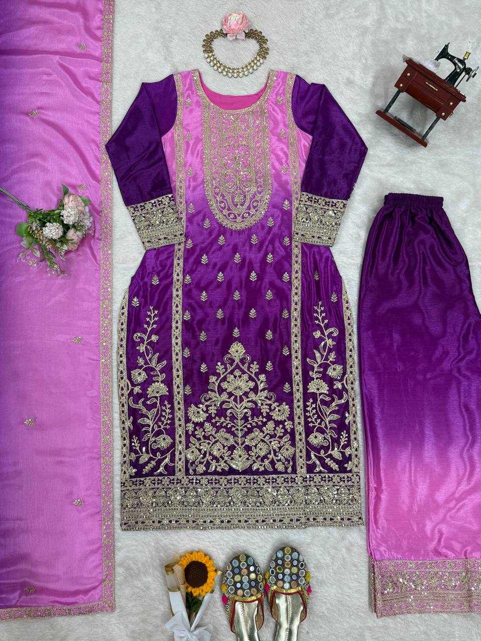 Premium Designer Ethnic Wear Silk Plazo Set