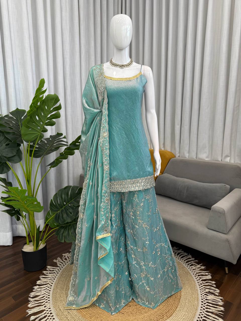 premium silk plazo set