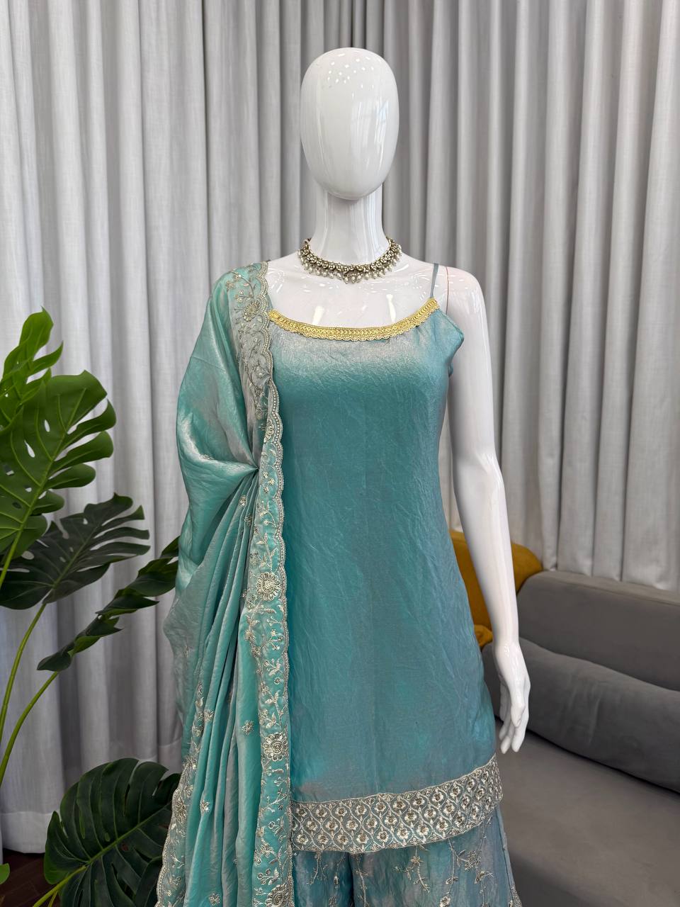 premium silk plazo set