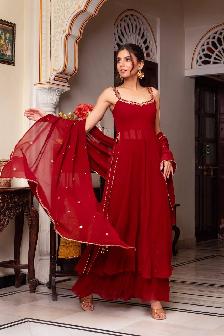 Red Premium Festive Special Plazo Set