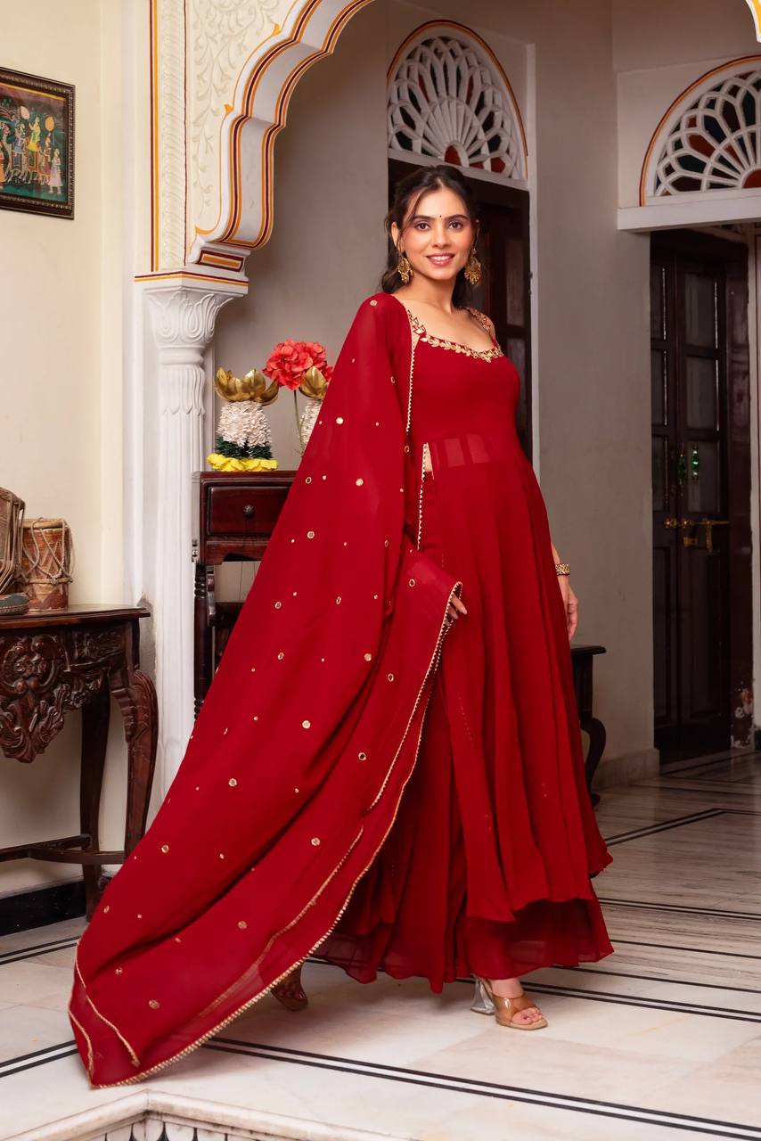 Red Premium Festive Special Plazo Set