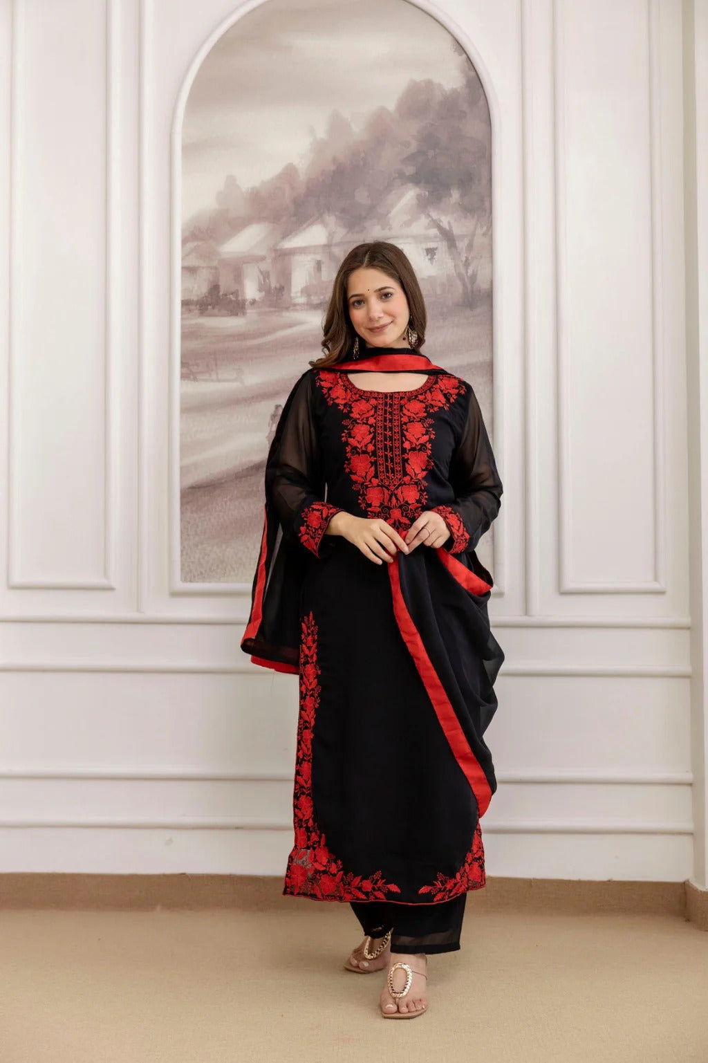 Noir Elegance Embroidered Georgette Kurta Set
