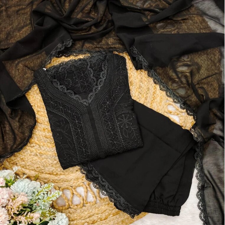 Noir Flora Georgette Palazzo Set