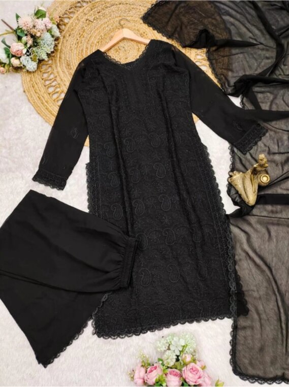 Noir Flora Georgette Palazzo Set