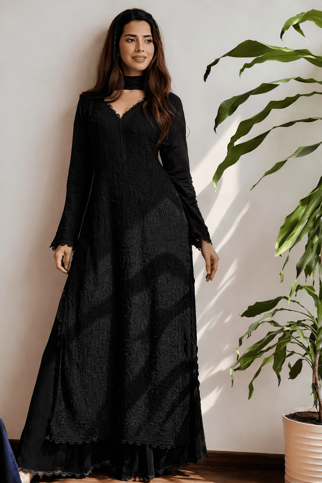 Noir Flora Georgette Palazzo Set