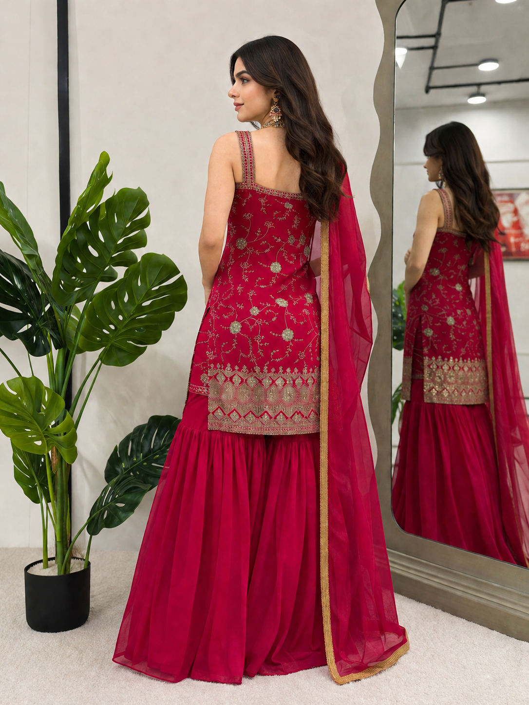 Red Zara Sequence Sharara Set