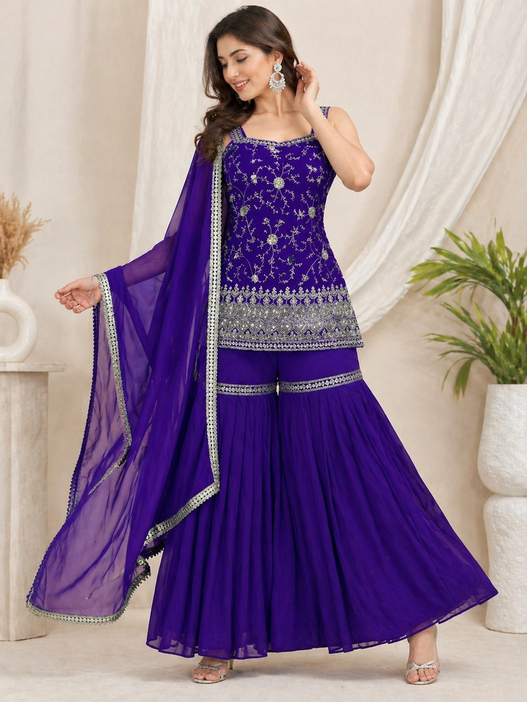 Blue Zara Sequence Sharara Set