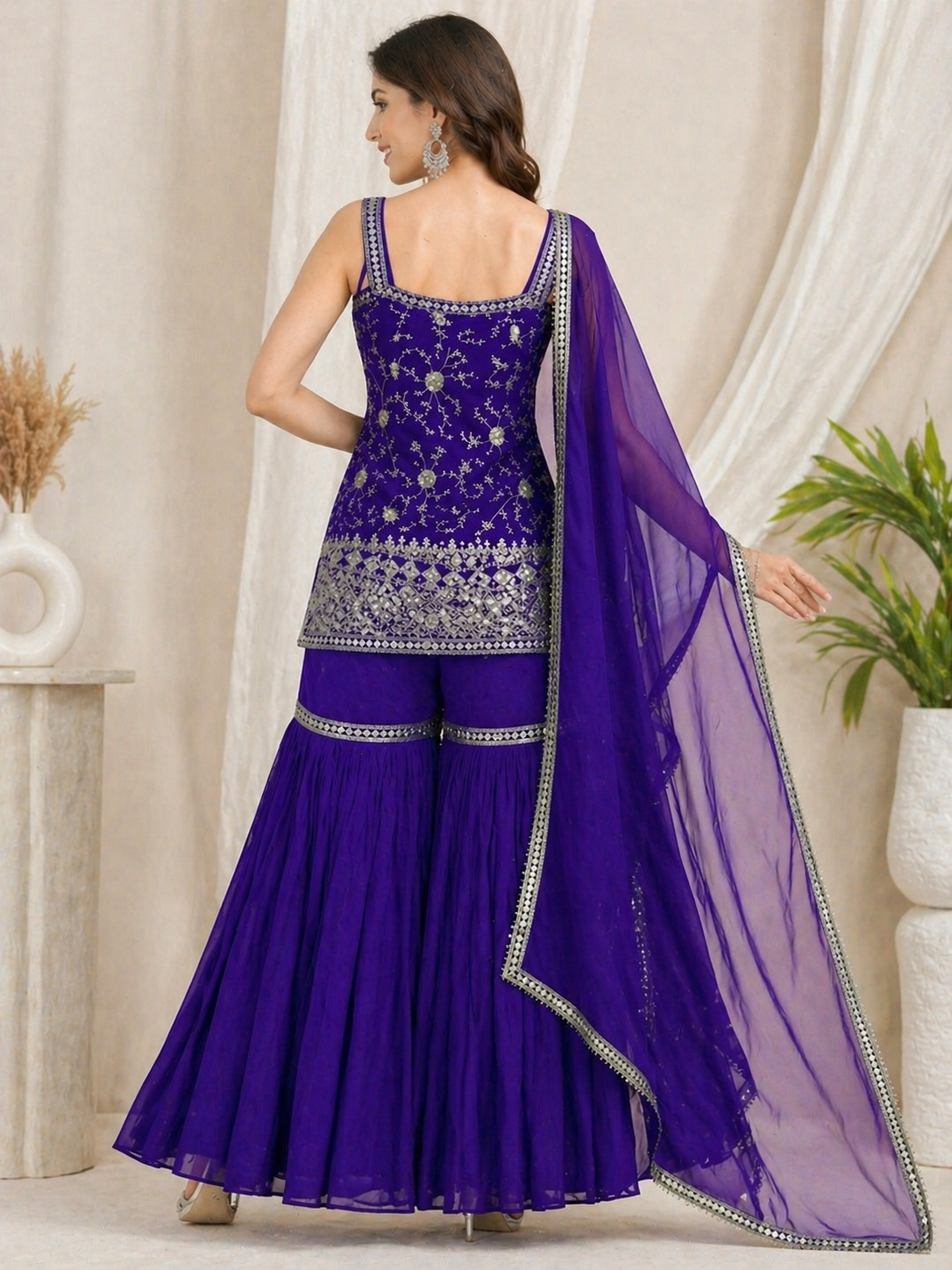 Blue Zara Sequence Sharara Set