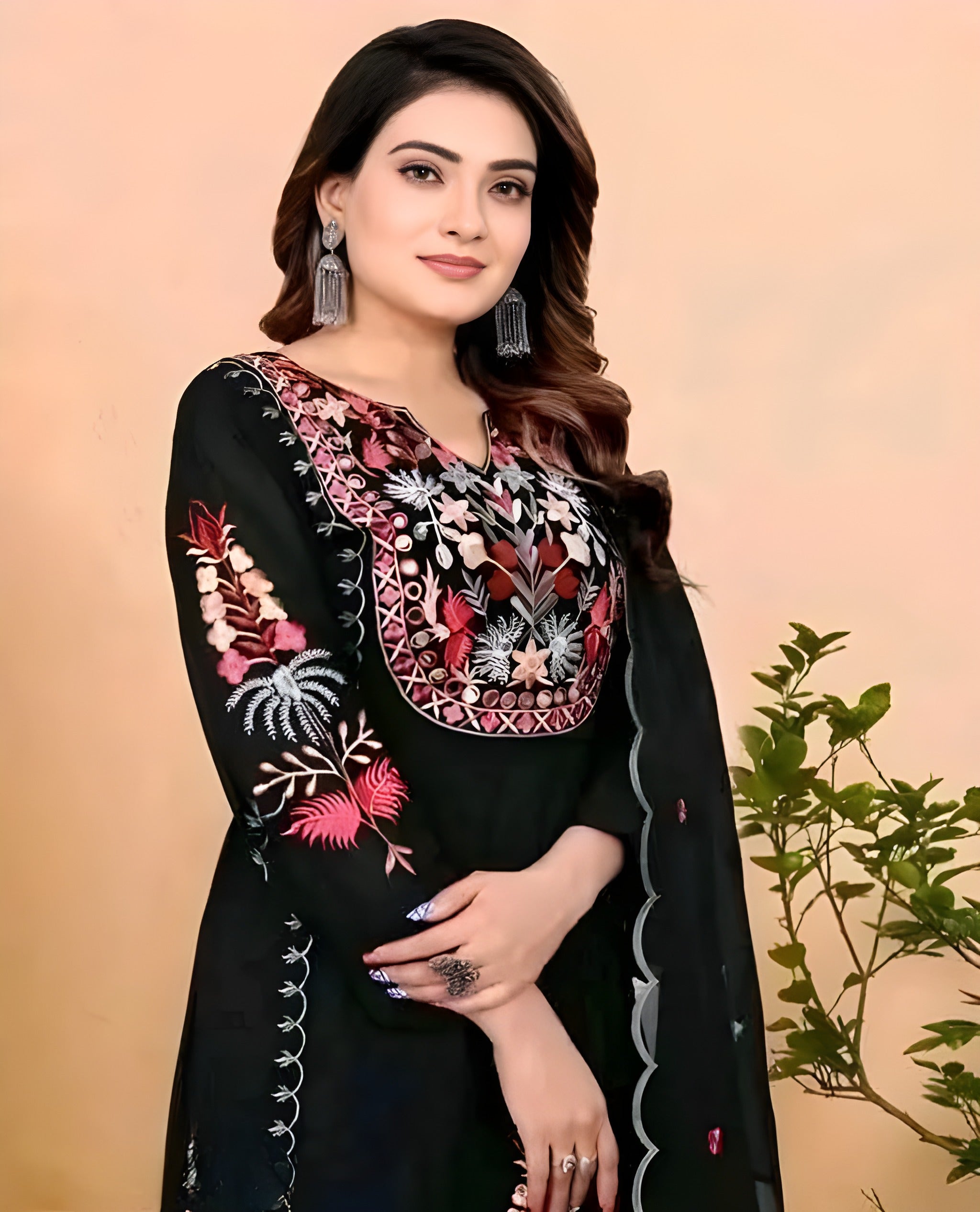 Monochrome Bloom Georgette Palazzo Set