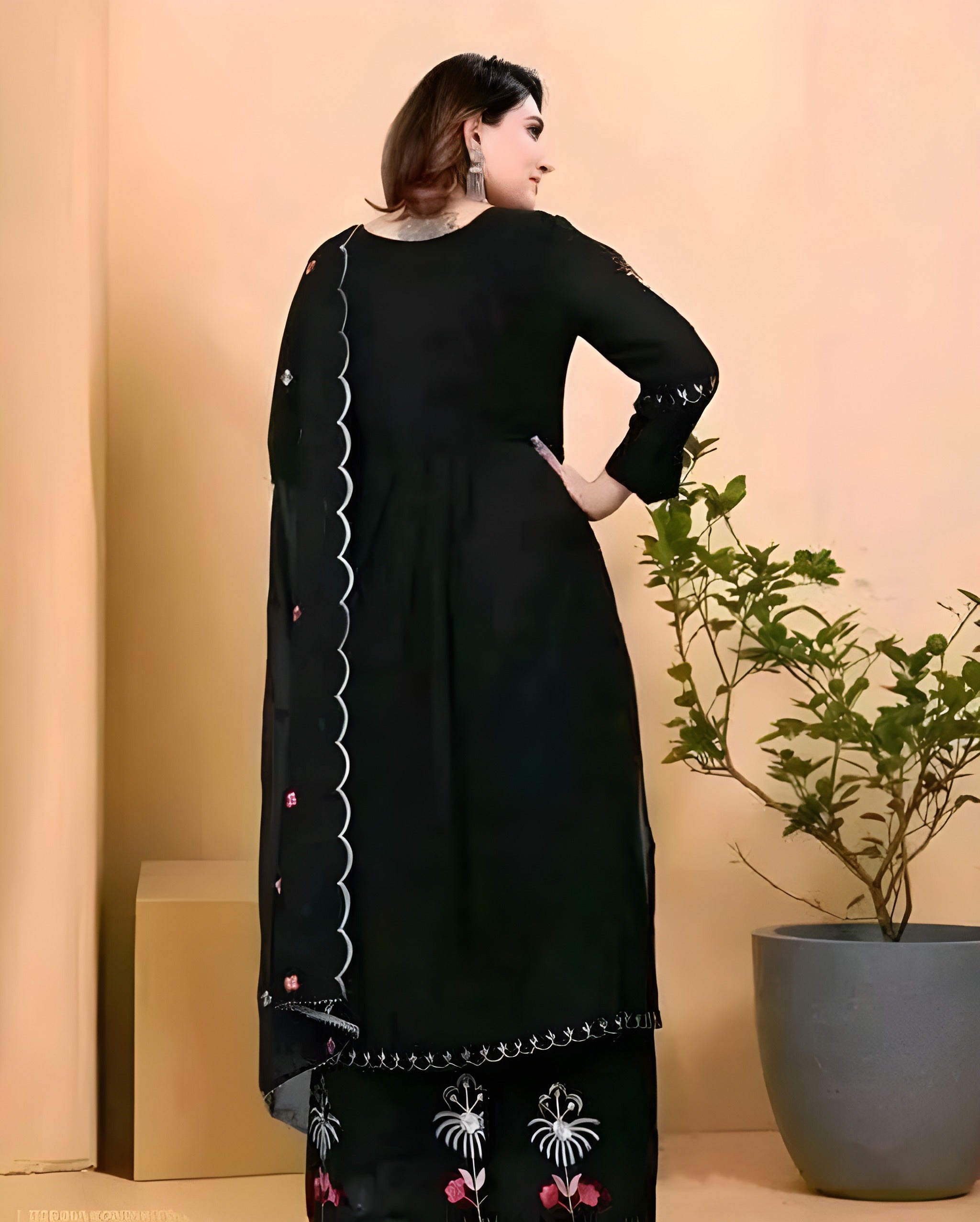 Monochrome Bloom Georgette Palazzo Set