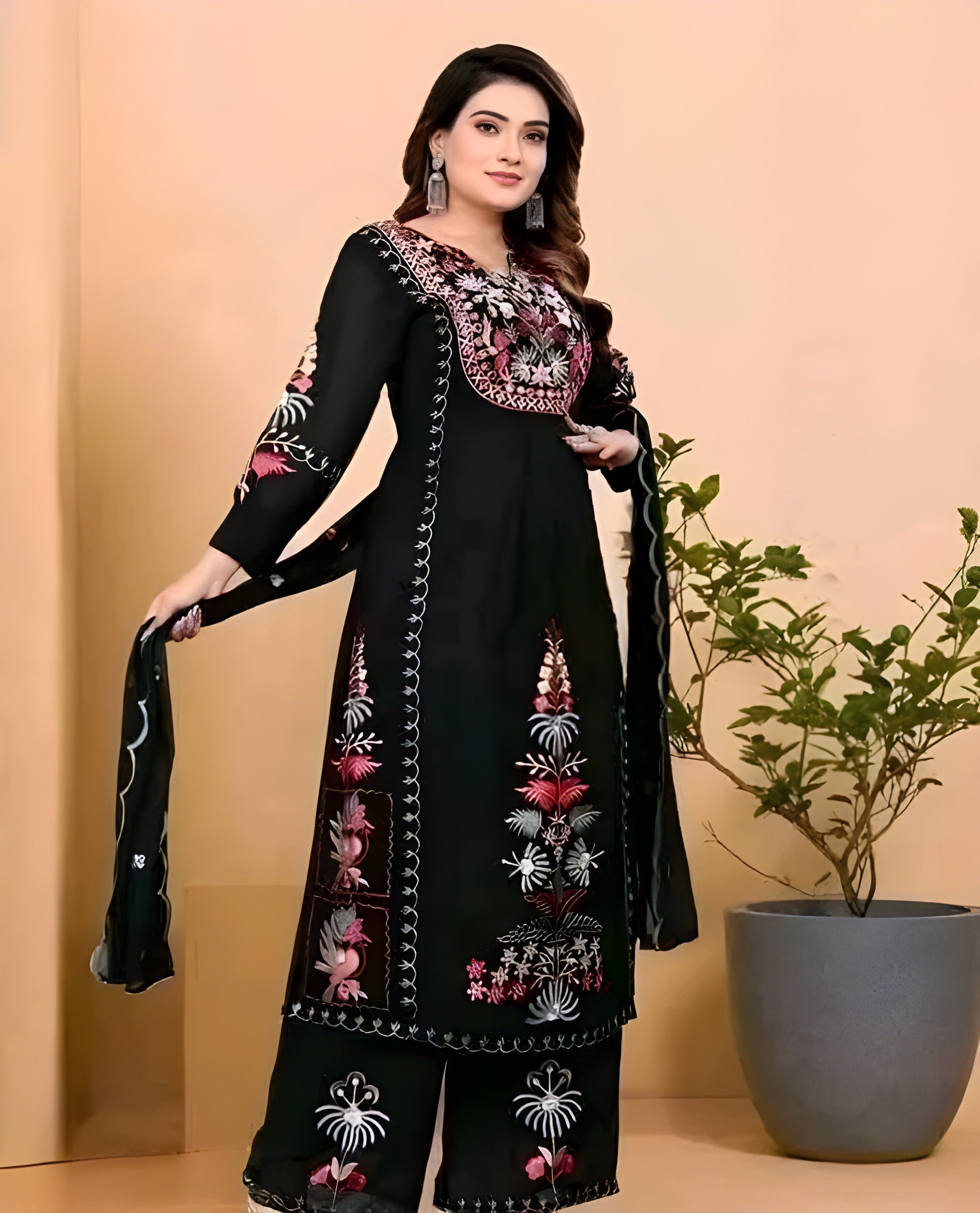 Monochrome Bloom Georgette Palazzo Set