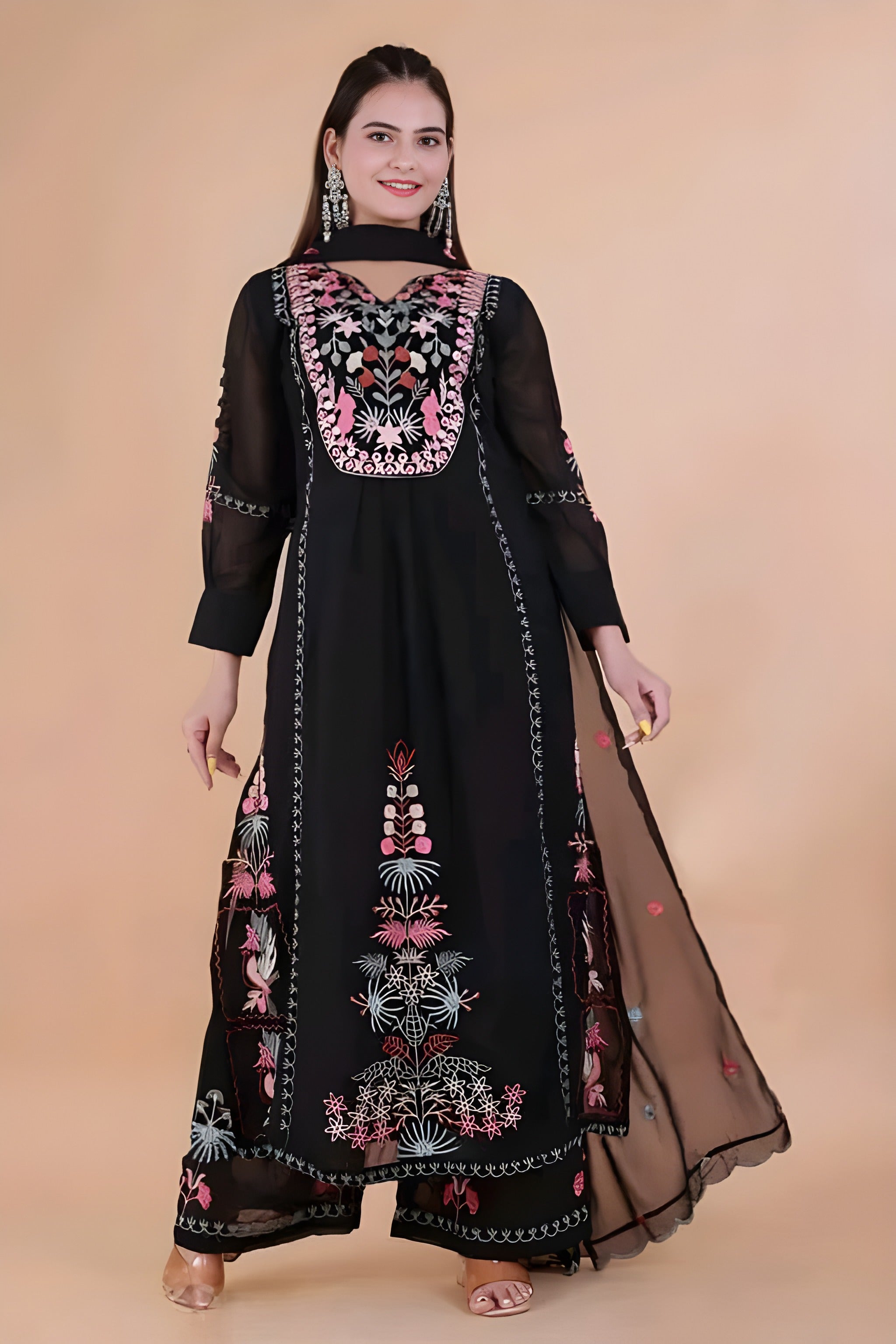 Monochrome Bloom Georgette Palazzo Set