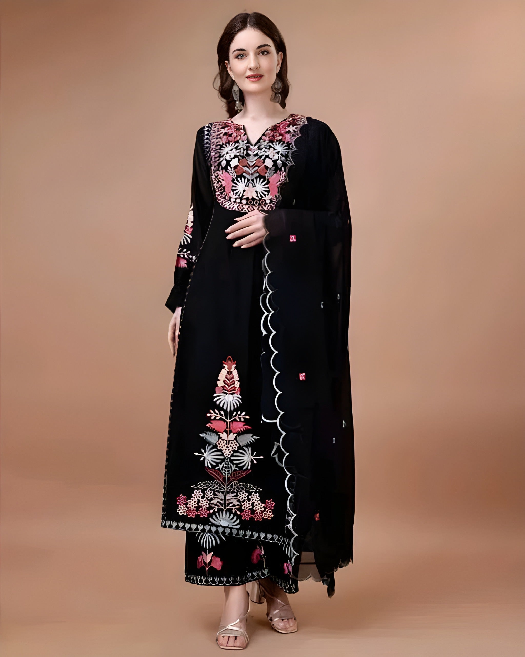 Monochrome Bloom Georgette Palazzo Set