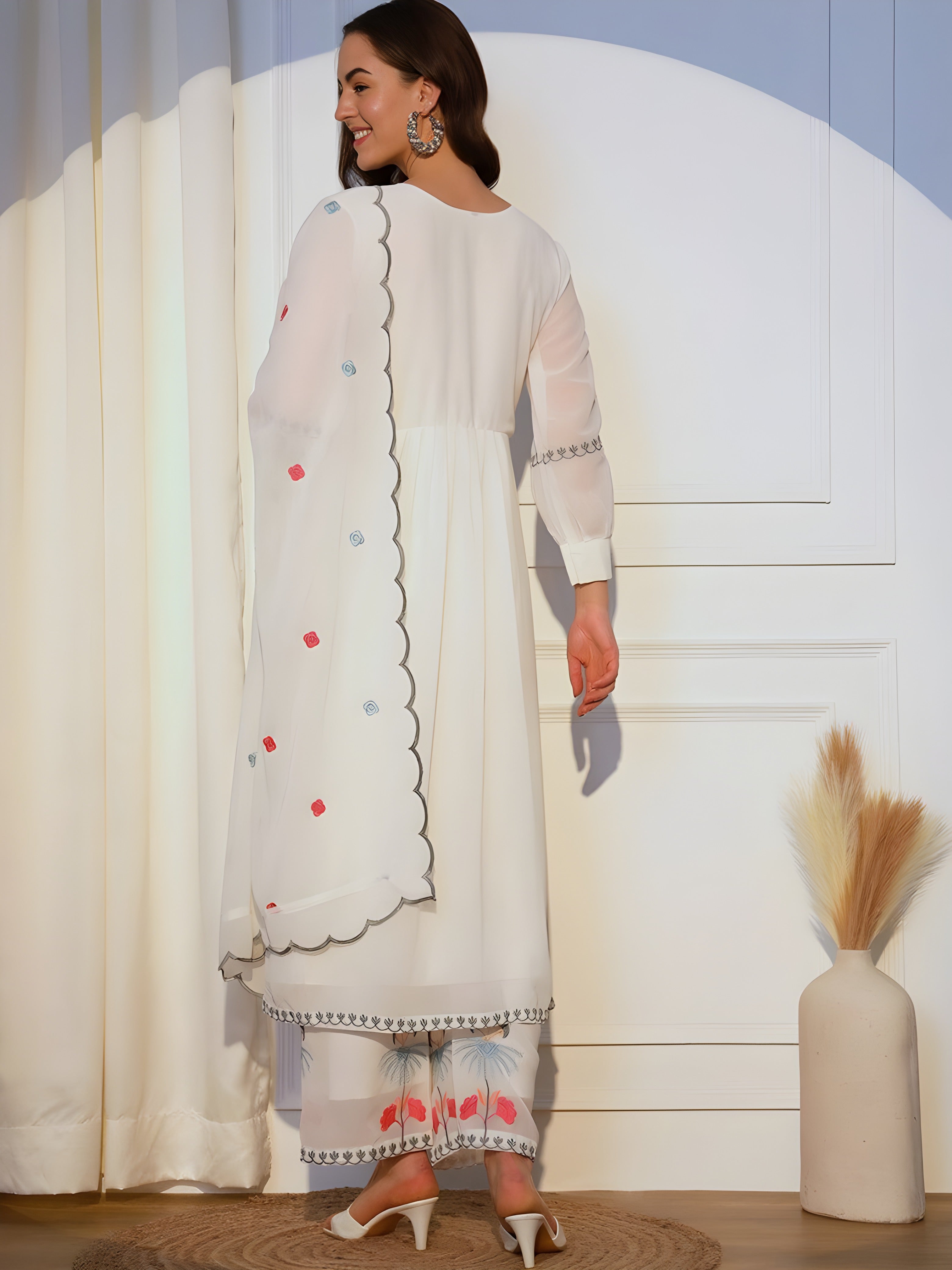 Monochrome Bloom Georgette Palazzo Set