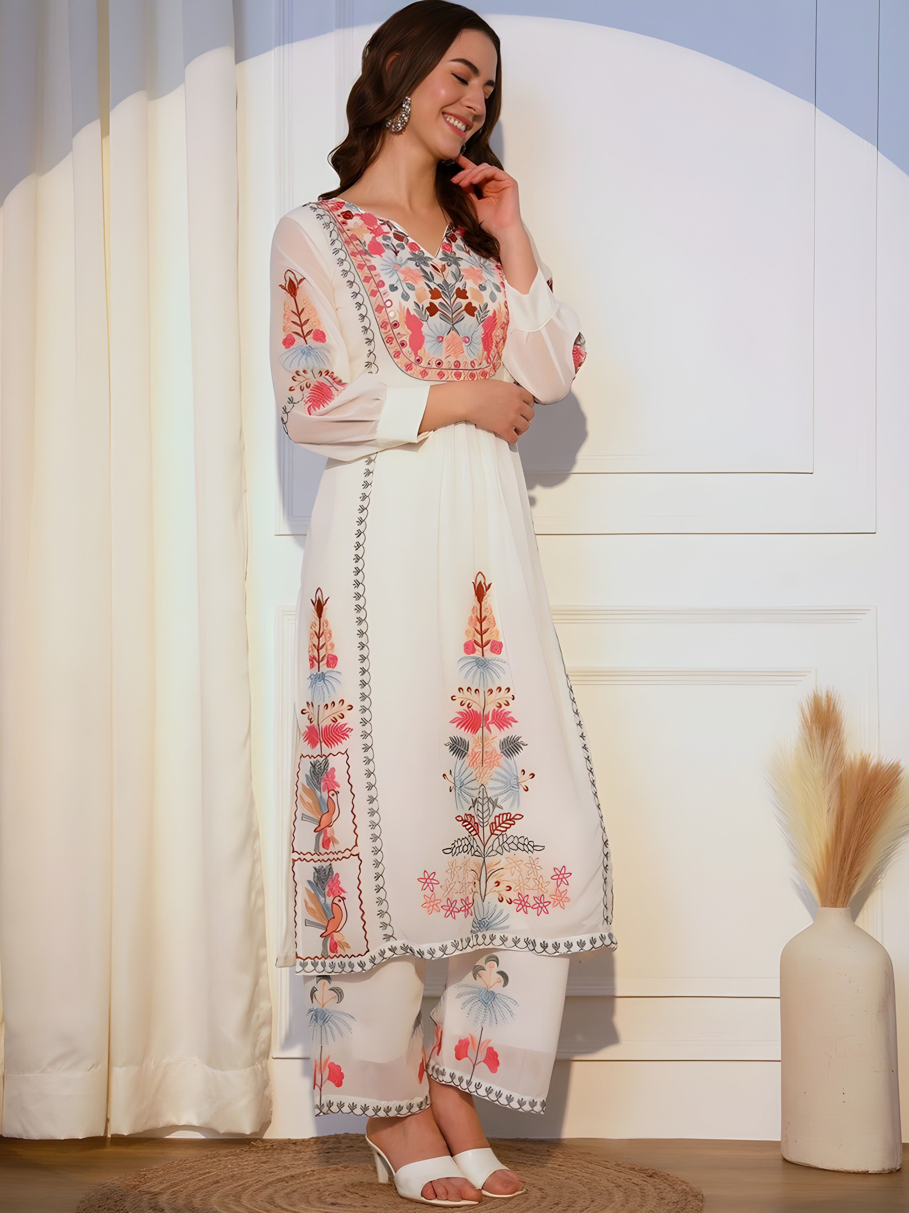 Monochrome Bloom Georgette Palazzo Set