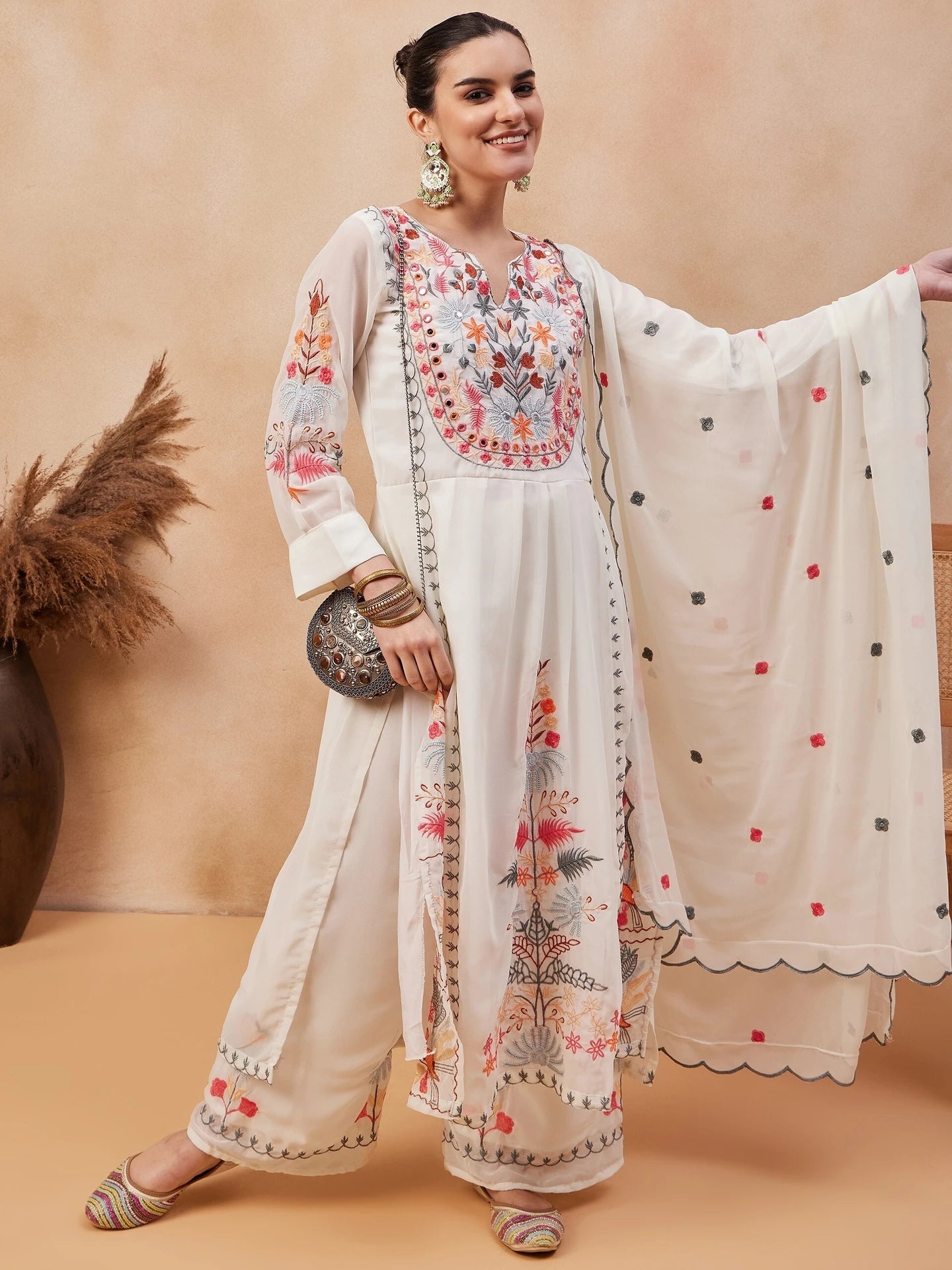 Monochrome Bloom Georgette Palazzo Set