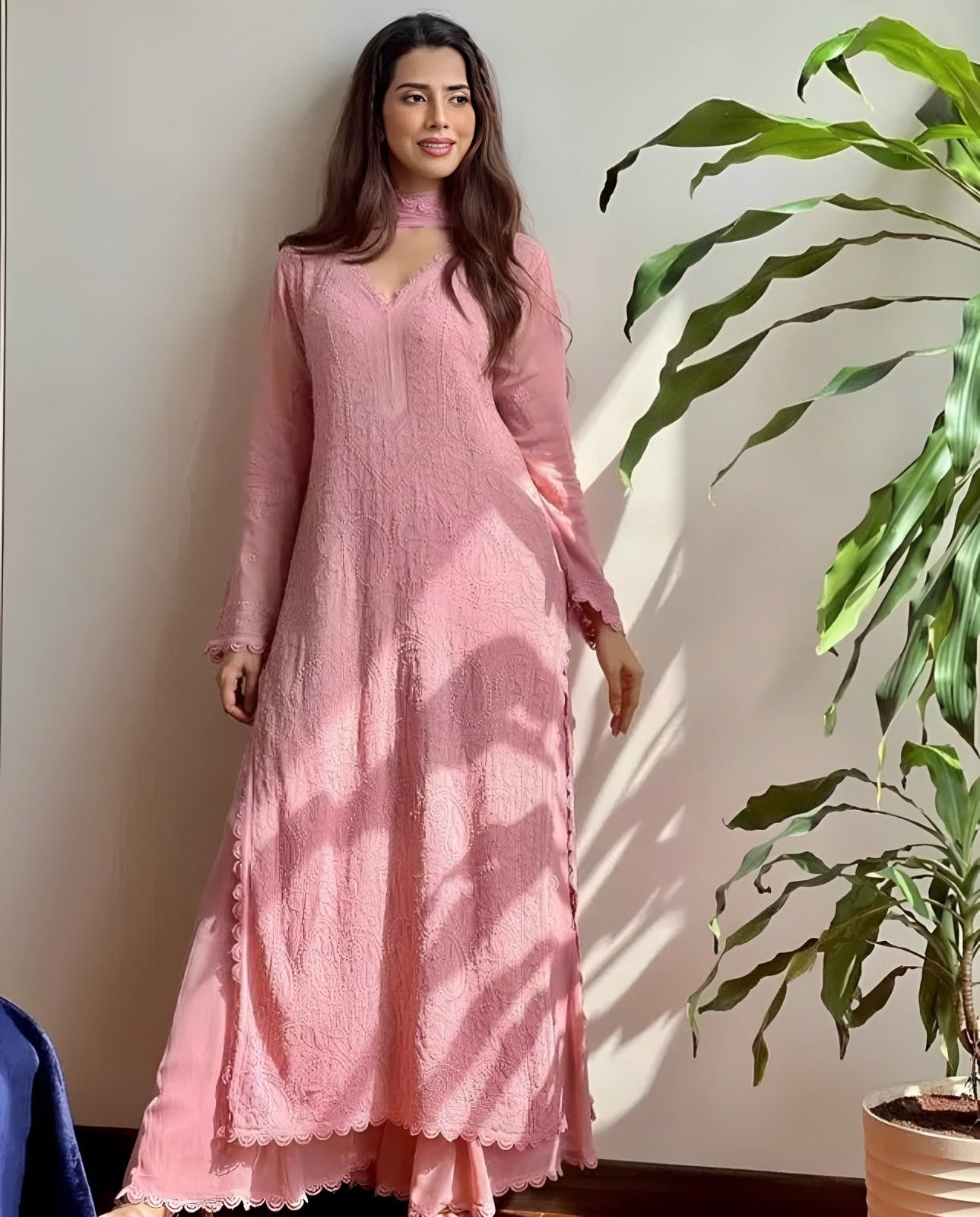 Peach Blossom Georgette Palazzo Set