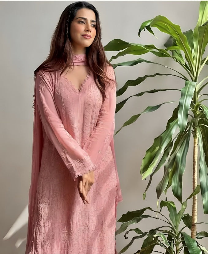Peach Blossom Georgette Palazzo Set