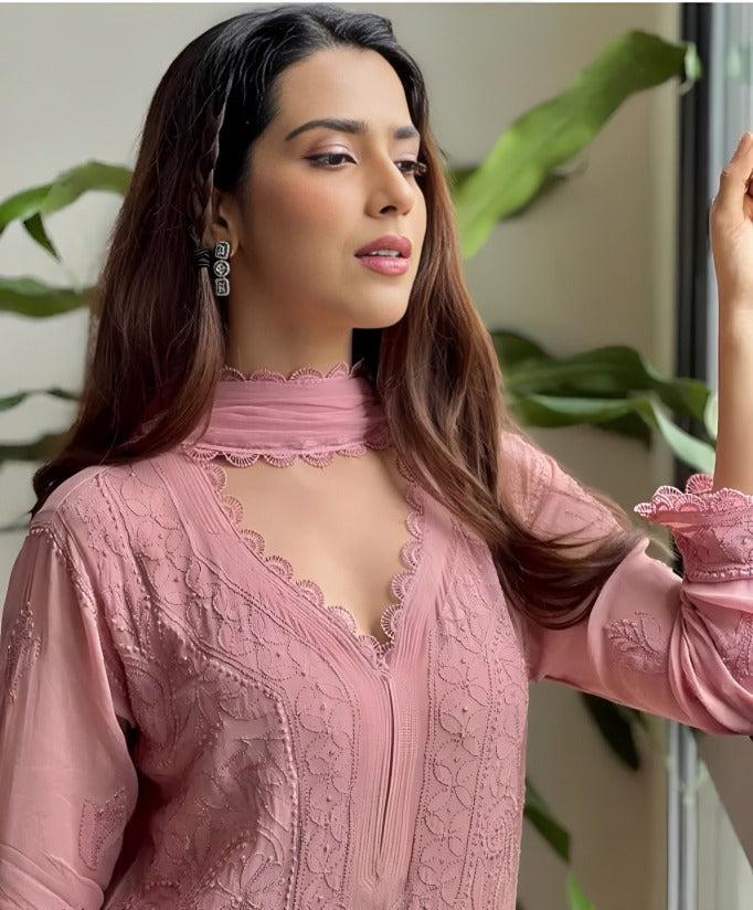 Peach Blossom Georgette Palazzo Set