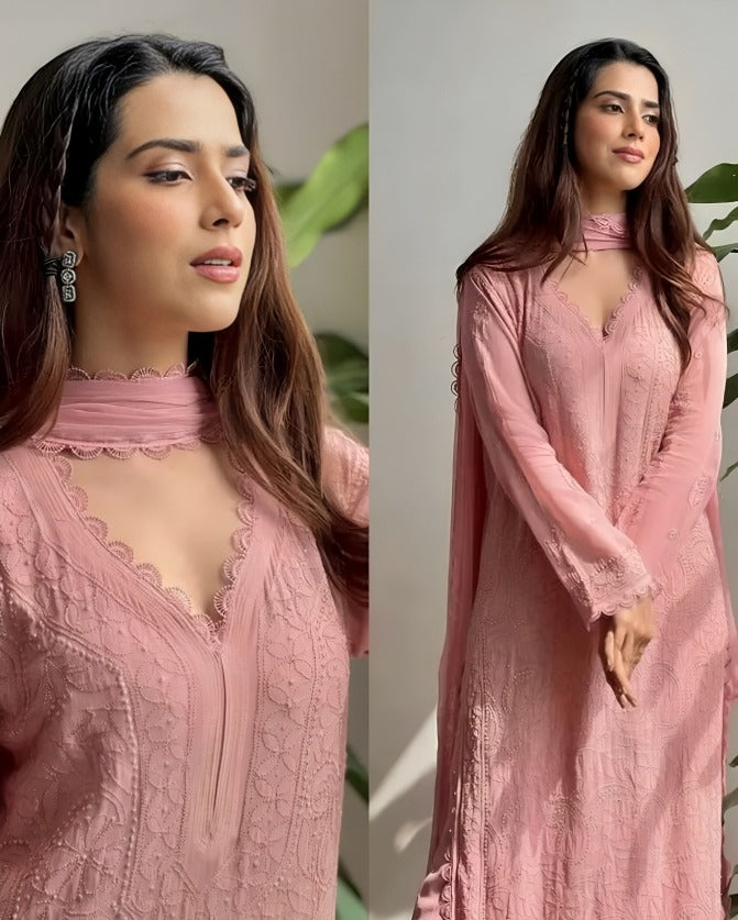 Peach Blossom Georgette Palazzo Set