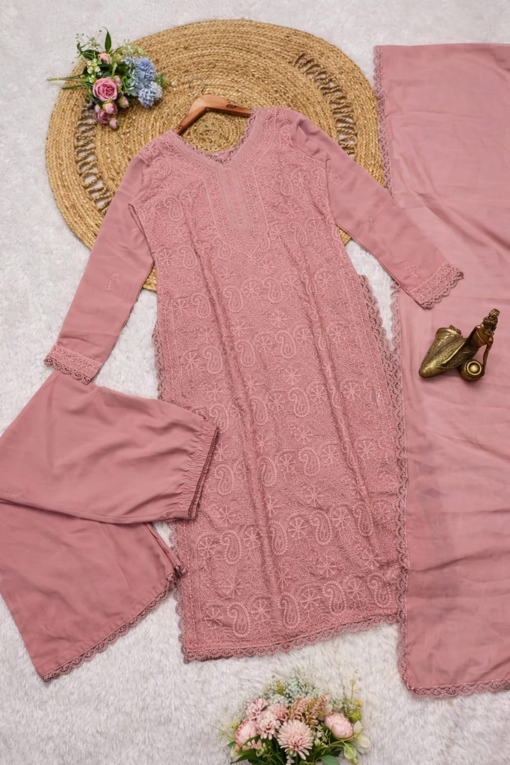 Peach Blossom Georgette Palazzo Set