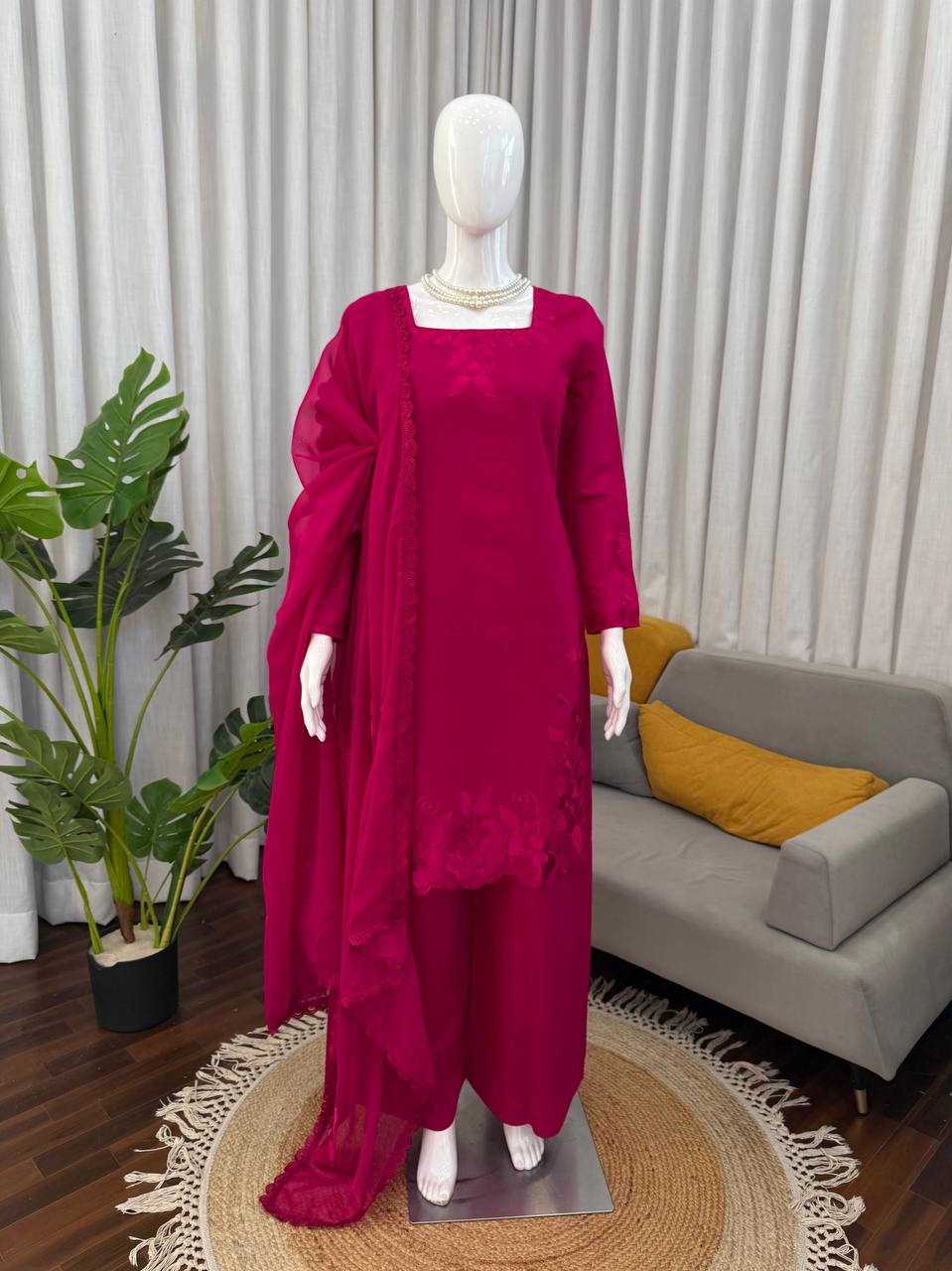 Elegance Roman Plazo Set with Organza Dupatta – Premium Festive Wear