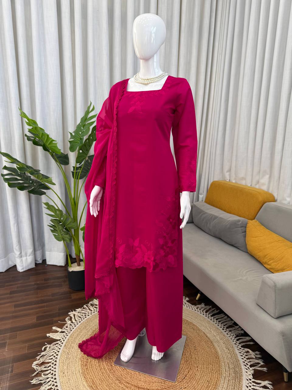 Elegance Roman Plazo Set with Organza Dupatta – Premium Festive Wear