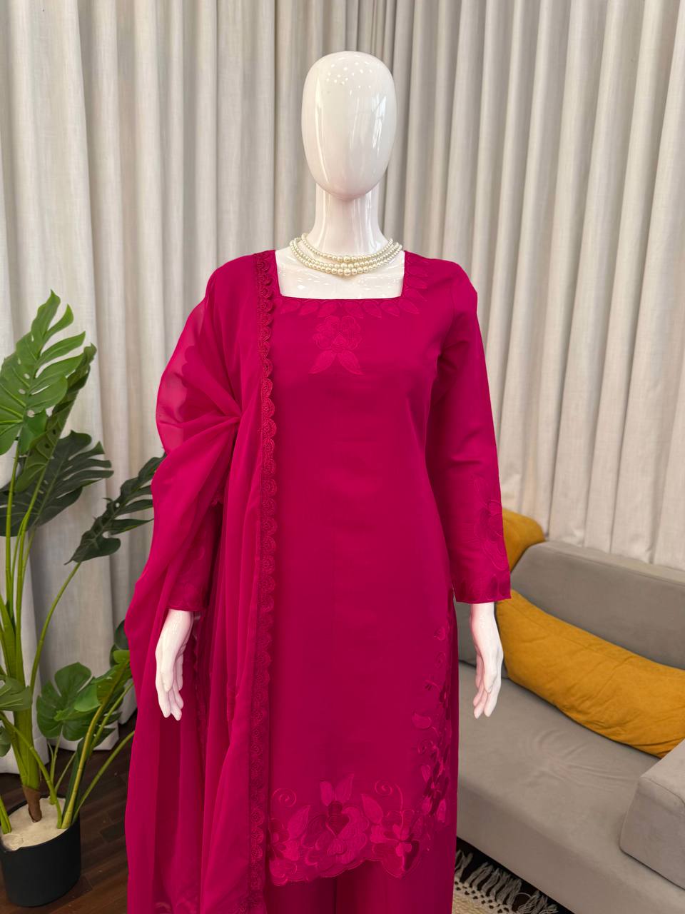 Elegance Roman Plazo Set with Organza Dupatta – Premium Festive Wear