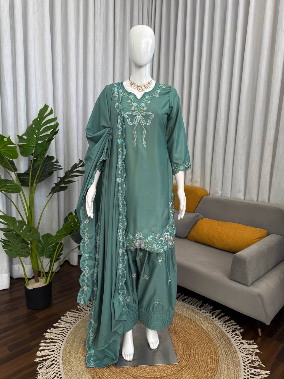 Pista Premium Natural Crepe Ethnic Wear with Dupatta