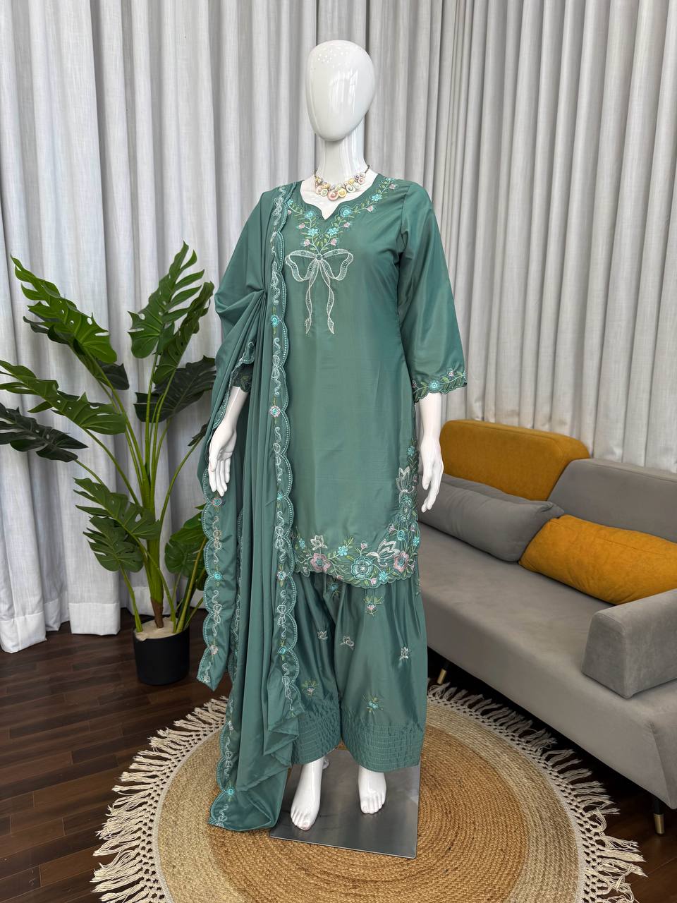 Pista Premium Natural Crepe Ethnic Wear with Dupatta