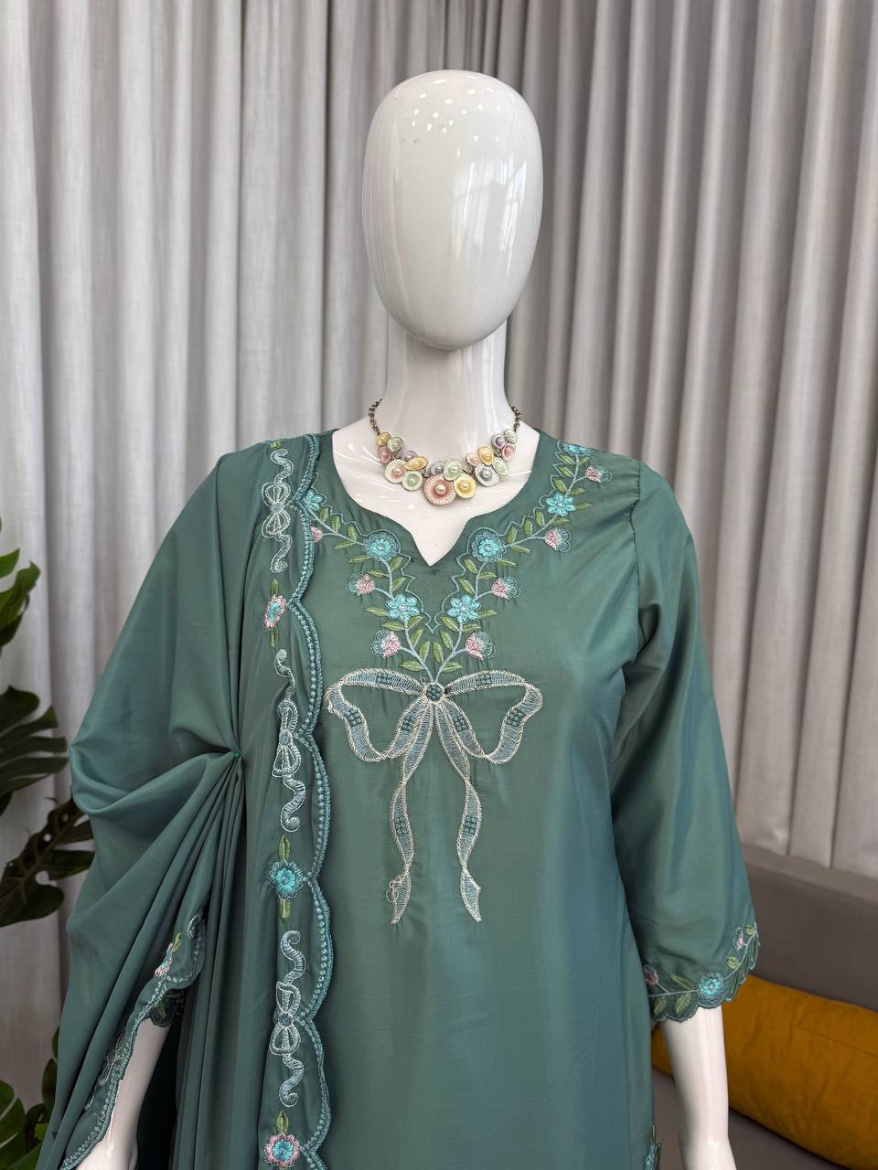 Pista Premium Natural Crepe Ethnic Wear with Dupatta