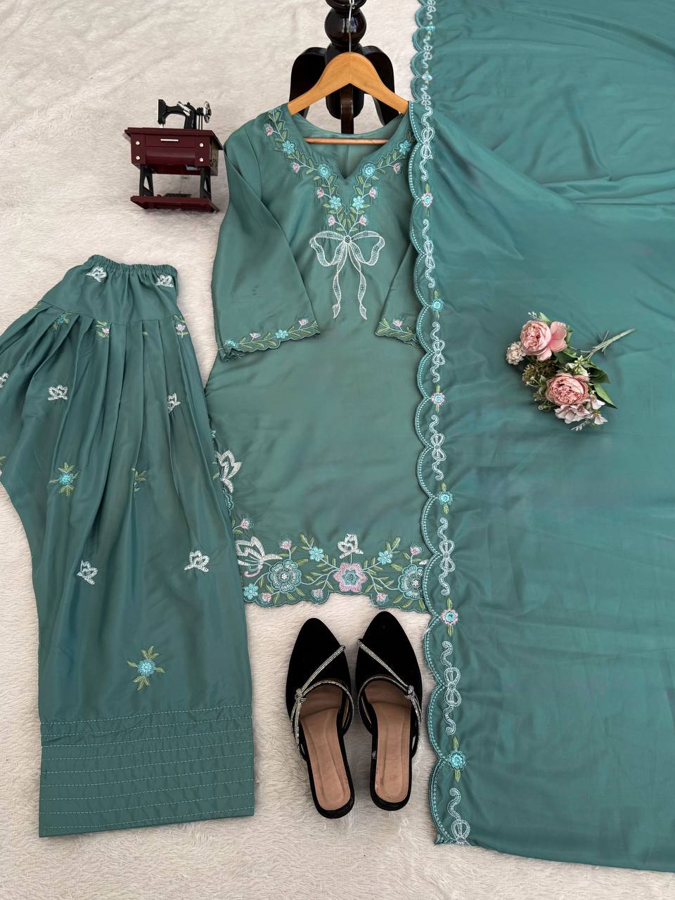 Pista Premium Natural Crepe Ethnic Wear with Dupatta