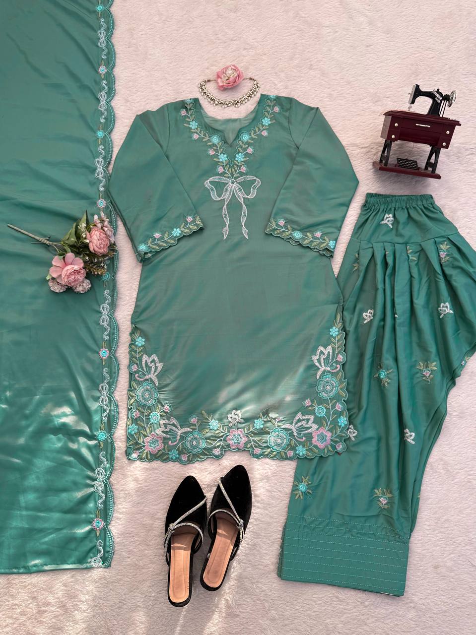 Pista Premium Natural Crepe Ethnic Wear with Dupatta
