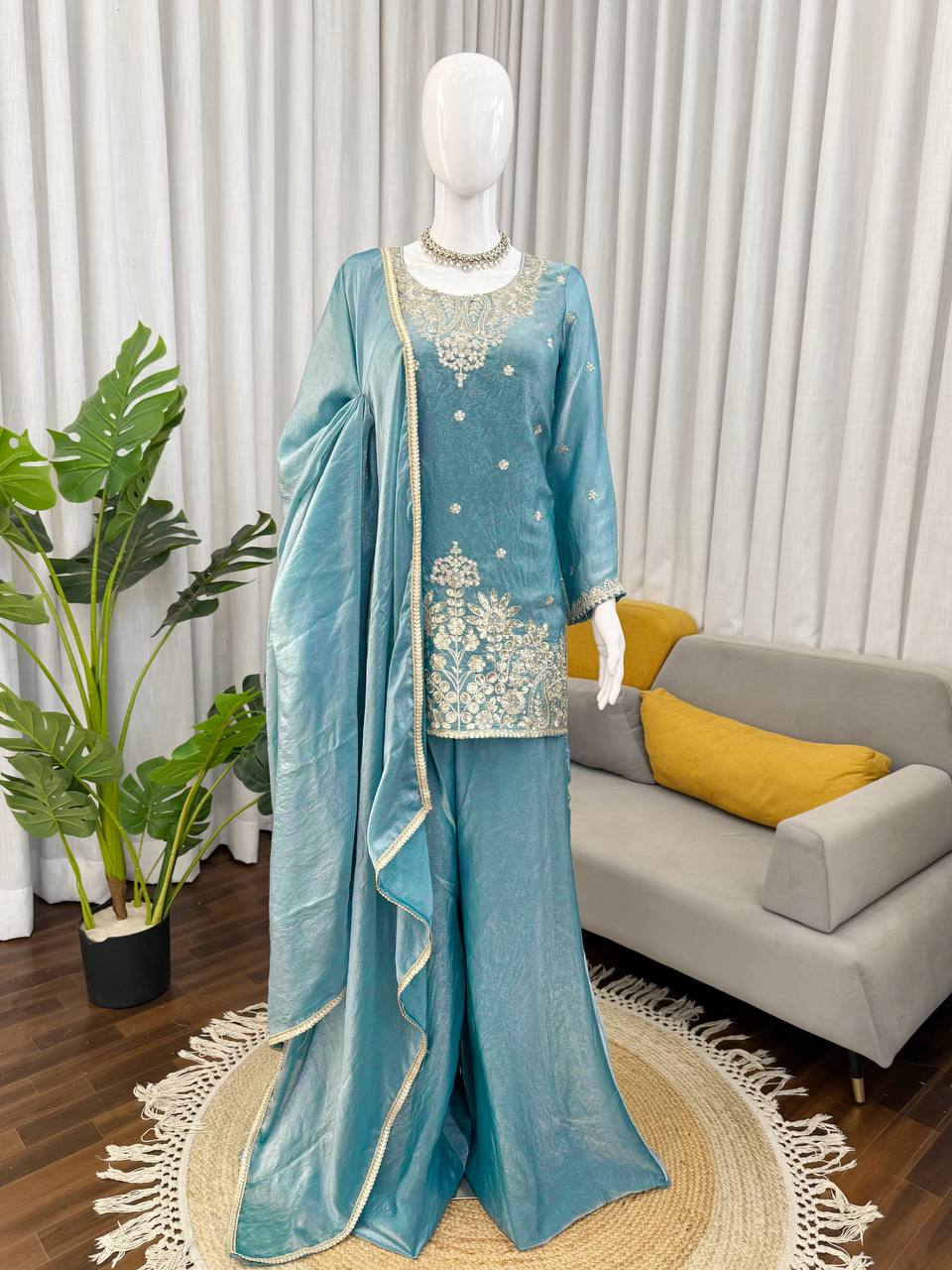 Silk Plazo Set with Designer Dupatta